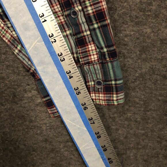 Lands End Shirt Men XL Traditional Fit Flannel Plaid 17 17.5 Blue Red Button Up - Picture 6 of 10